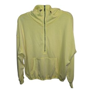 Women's Light Yellow Half-Zip Hooded Pullover Sweatshirt